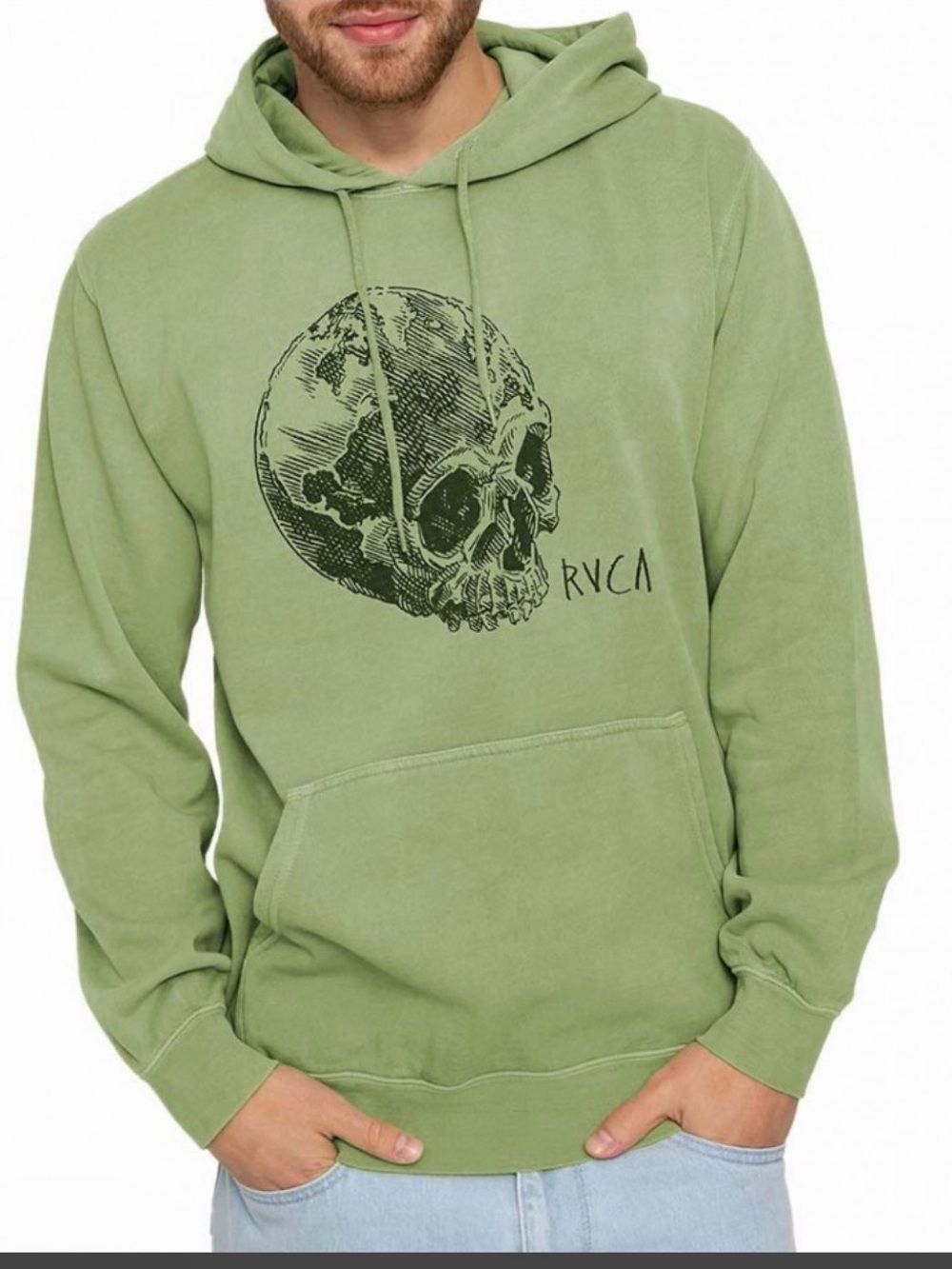 RVCA Light Olive Skull Pullover Hoodie